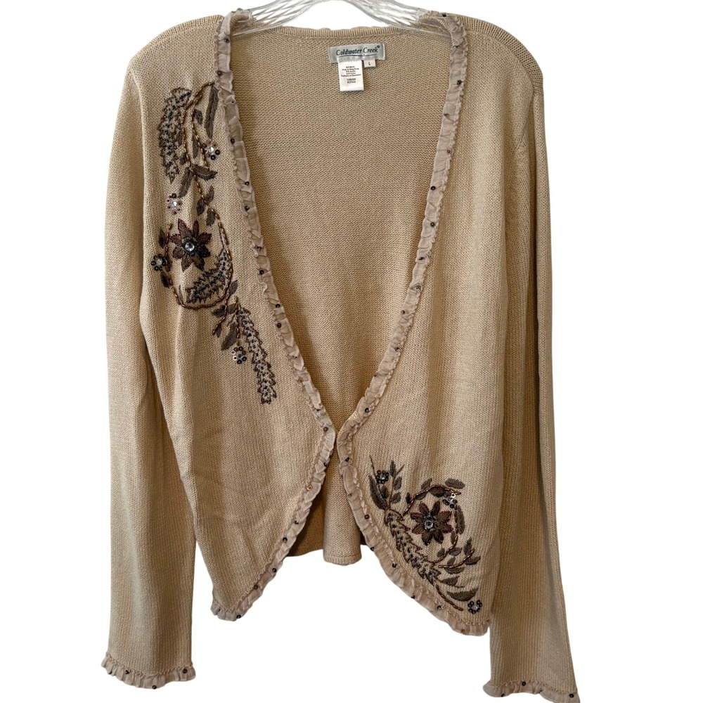 Coldwater‎ Creek Women's Tan Beaded Embroidered Cardigan in Size L